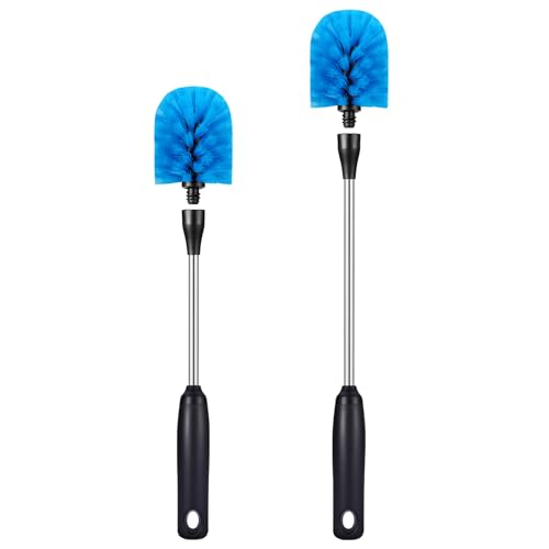 MOSOLAN Stainless Steel Bottle Brush with Replaceable Head, 2 Pack Long Handle Scrubbing Brush for Water Bottles, Glasswares, Mugs, Flasks, Tumblers, Vases, and Kitchen Sink, Blue, 13 in - 15 in - color: Blue, size: 13-15 Inch (Pack of 2)