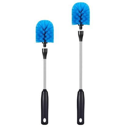MOSOLAN Stainless Steel Bottle Brush with Replaceable Head, 2 Pack Long Handle Scrubbing Brush for Water Bottles, Glasswares, Mugs, Flasks, Tumblers, Vases, and Kitchen Sink, Blue, 13 in - 15 in - color: Blue, size: 13-15 Inch (Pack of 2)