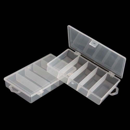 2 Pack 5 Grid Clear Plastic Fishing Tackle Storage Box Jewelry Making Findings Organizer Box Container Case Utility Box,7x4.3x1.2inch