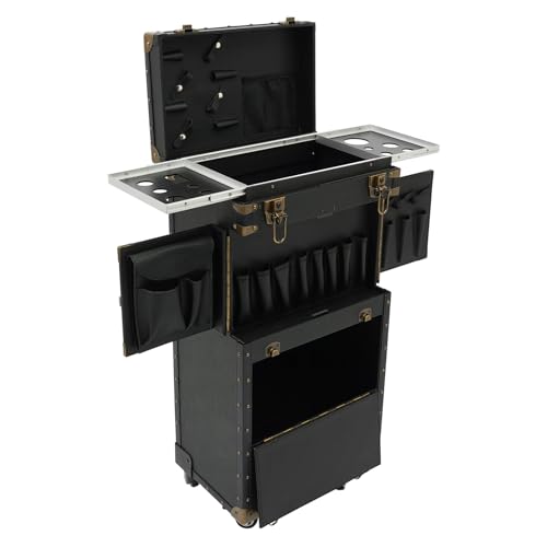 Barber Case Organizer, Portable Hairdressing Tool Organiser w/ 2 Mobile Password Locks & 2 Keys, Rolling Hairdressing Box w/ 4 Wheels, Large Load-bearing Capacity 33.07-44.09 lbs (Black) - color: Black