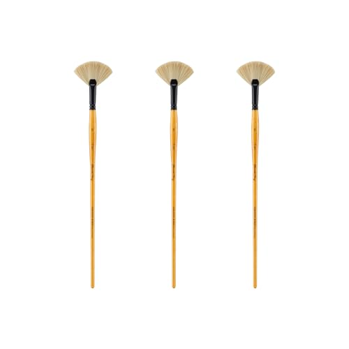 Creative Mark Mimik Hog Professional Synthetic Hog Bristle Paint Brush- Versatile Alternative to Natural Hog Hair Paint Brushes for Oil Painting, Acrylics, Inks, Gouache, Watercolors- Fan # 6-3 Pack - size: Fan # 6