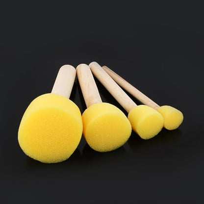 Jeanoko Assorted Foam Paint Brushes with Wooden Handle, 4 Various Sizes Sponge Brush Kit for Children Crafting and Art Projects