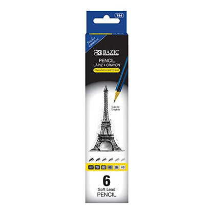 BAZIC PRODUCTS Drawing Sketching Pencils, 8B to HB Graphite, 6 Count | graphite grades 8B to HB, full tonal range, shading, blending, line work, fine art - size: 1 Count (Pack of 1)