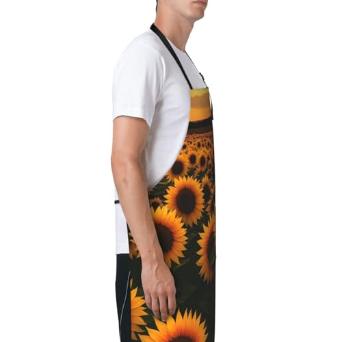 KKdskkds Tribal Boho Geometric Multi-Purpose Adjustable Waterproof Apron With Pocket For Men Women - color: Sunflower Field at Sunset