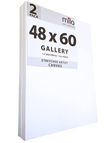 milo Stretched Artist Canvas | 48x60 inches | 2 Pack | 1.5” inch Thick Gallery Profile | 15 oz Primed Large Canvases for Painting, Ready to Paint Art Supplies for Acrylic, Oil - size: 48" x 60" Pack of 2