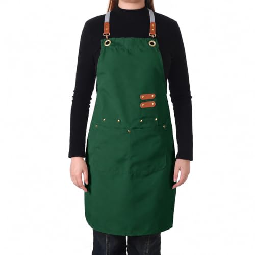 Aoomzoon Durable Kitchen Apron,Multifunctional Chef Aprons for Women & Men with Pockets for Cooking Baking & Daily Use - color: Cypress Green
