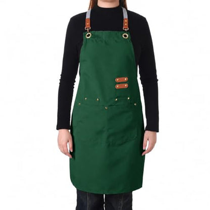 Aoomzoon Durable Kitchen Apron,Multifunctional Chef Aprons for Women & Men with Pockets for Cooking Baking & Daily Use - color: Cypress Green