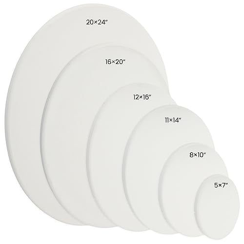 Paramount Cotton Oval Canvas, 20x24", Box of 6 - Medium Texture, 11/16" Thick, 9 oz. Double Primed, Acid-Free, Non-Ghosting Raised Edge Stretcher Frame, Smooth Edge Oval Canvases for Painting - size: 20x24"