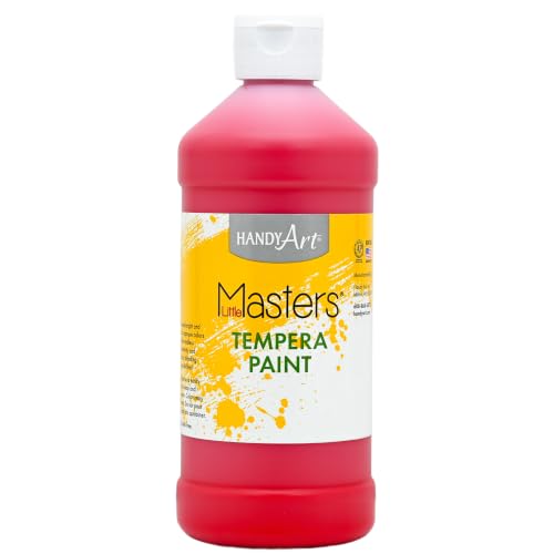 Handy Art Little Masters Tempera Paint, Red, 16 oz Bottle, Bright & Mixable, High Opacity, Washable Colors for Classroom, Students, Kids, Young Artists, Safe & Non-Toxic, Made in USA - color: Red, size: 16 Fl Oz (Pack of 1)