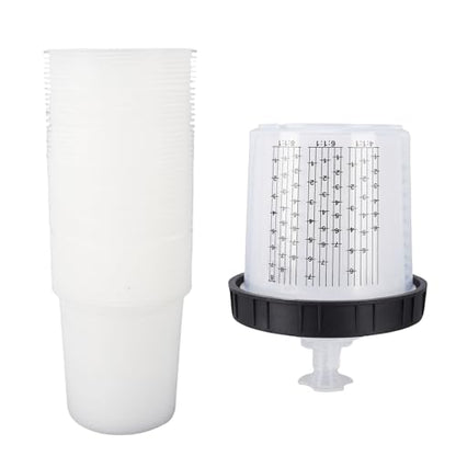 Paint Spray Cup Liners Lid System ABS Disposable Paint Spray Cup Set 20.3oz 600ml with 50 Liners 50 Filter Lids Leak Mixing for HVLP LVLP Painters