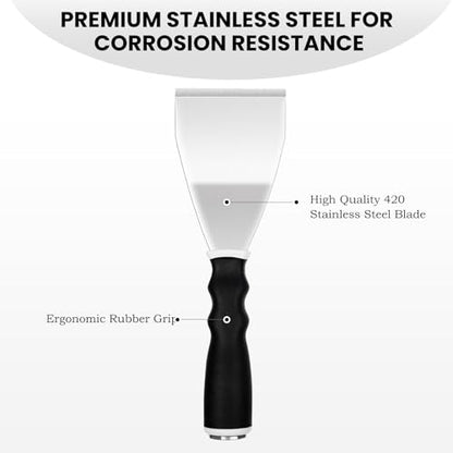 Mister Rui Bent Heavy Duty Scraper, 3" Bent Scraper with Pole Socket Hammer End, Stainless Steel Bent Blade with Anti Slip Rubber Handle, Heavy Duty Paint Remover Scraper Tool - color: Gray