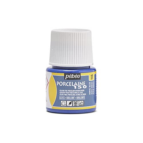 Pebeo Porcelaine 150 Ceramic Paint - Water-Based High-Gloss Color Paints for Porcelain, Premium Art Supplies, Non-Toxic & Heat-Safe, 45 ml Bottle, Ming Blue - color: Ming Blue