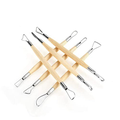 Clay Sculpting Tool Set 6 Pcs Double Ended Ribbon Tools Wooden Handle for Carving Pottery Trimming Ceramics Art Sculpture (6 Pcs)