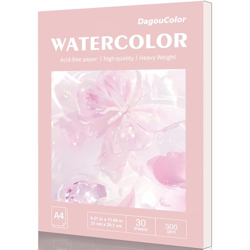 DagouColor Watercolor Paper Pad, A4, 1 Pack, 30 Sheets, 140lb/300gsm Cold-Pressed Paper, Artist Book for Adults Kids, Painting, Drawing, Mixed Media - color: Butterfly Pink, size: A4, 1 Pack