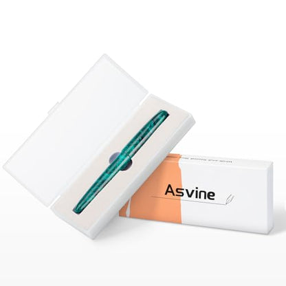 Asvine C80 Fountain Pen #8 Medium Nib Large Handcraft Pen with Converter Pen Box Collection Set (Green Glitter) - color: Green Glitter, style: Medium