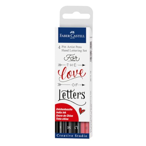 Faber-Castell Pitt Artist Pen Hand Lettering Set - 4 Modern Calligraphy and Lettering Markers In Assorted Nibs (Black and Red Colors) - style: Black/Red