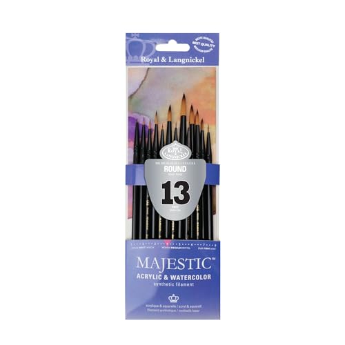 Majestic Royal & Langnickel Standard Handle Round Artist Brush Set for All Water-Based Mediums, 13pc - size: 1/4 inch to 1.5 inches, small, medium, large