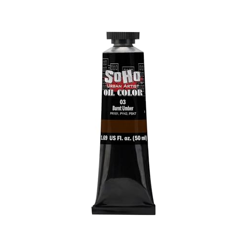 Soho Urban Artist Oil Paint - Burnt Umber, 50 ml Tube - Best Valued Oil Colors for Painting, Excellent Pigment Load - color: Burnt Umber, size: 1.69 Fl Oz (Pack of 1)