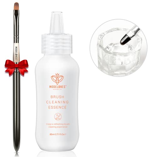 Modelones Nail Art Brush Cleaner & Restorer for Nail Polish/Extension Gel/Solid Builder Gel/Dip Powder/Acrylic with nail art brush Manicure Kits DIY Salon at Home - 80ml, W/Pro Brush - color: A8a-Brush Cleaner with Brush