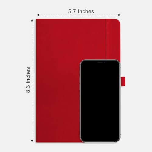 AHGXG Dotted Journal Notebook, 160 Numbered Pages, A5 Medium Size (5.7'' x 8.3''), 120 GSM Thick Paper, Leather Hardcover, for Journaling, Planning, Tracking (Red) - color: Red, style: Dotted