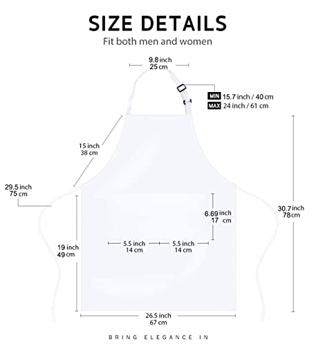 4 Packs Chef Apron, Waterproof Apron, Adjustable Aprons with 2 Pockets for Men Women, Professional Aprons for Kitchen Cooking Gardening Painting Baking Restaurant (White) - color: White