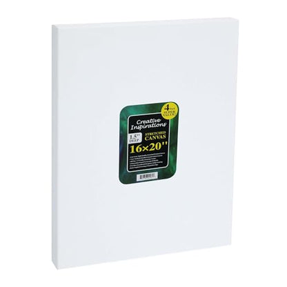 Creative Inspirations Stretched Canvas 4 Pack - 1-1/2" Deep, 16x20, 11oz Sealed & Double-Primed Cotton Canvases, Pine Stretcher Frame, Archival All-Media Primer - Alkyd, Acrylic & Oil Painting - size: 16x20"