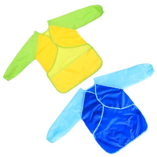 BESPORTBLE Waterproof Apron Long Sleeve Art Painting Aprons with 3 Pockets, Medium Size, 2pcs Blue and Yellow Set Suitable for Painting and Craft Activities