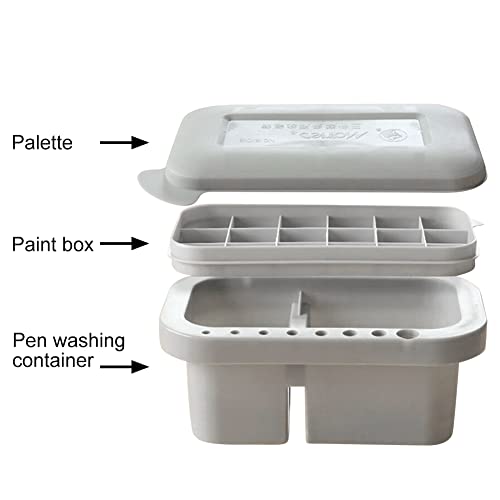 Oil Paint Brush Cleaner with Paint Palette Tray, 16 Hole Paintbrush Holder, Resuable Pain-t Brush Holder, Cleaning Basins, Pain-t Cups with Lids, for Watercolor Painting Cleaning(COLOR:grey)