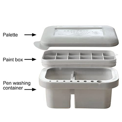Oil Paint Brush Cleaner with Paint Palette Tray, 16 Hole Paintbrush Holder, Resuable Pain-t Brush Holder, Cleaning Basins, Pain-t Cups with Lids, for Watercolor Painting Cleaning(COLOR:grey)