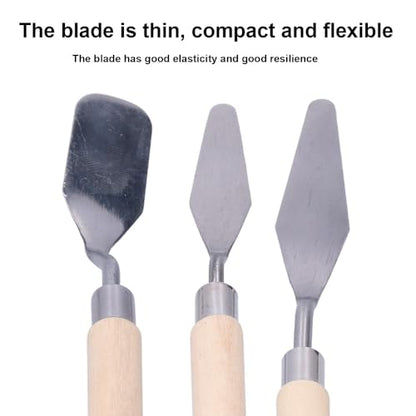 3Pcs Palette Knife Set with Wooden Handle, Metal Paint Scraper Tools for Oil Painting, Mixing, Spreading and Texture Art