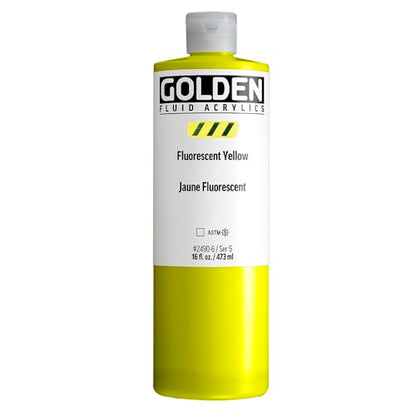 GOLDEN Fluid Acrylics, Fluorescent Yellow, 16 fl. oz. Bottle, Professional Acrylic Paint, Transparent