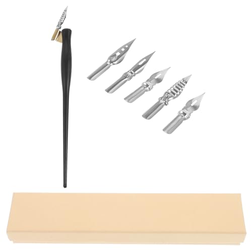 FRCOLOR Vintage Solid Wood Calligraphy Dip Pen Set Lightweight Handmade Decorative Ink Pen for Calligraphy Practice and Artistic Drawing European Style Wooden Nib Holder for Artists
