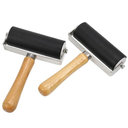 HOMSFOU 10cm Rubber Ink Roller Set for Printmaking Scrapbooking Stamping Craft Projects Heavy Metal Frame for Longevity
