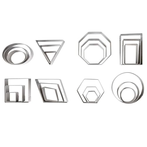 Ateco Plain Edge Geometric Shapes Cutters in Graduated Sizes, Stainless Steel, 24 Pc Set - size: #4845 Geometric Shapes