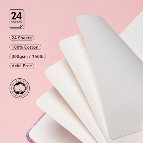 Lightwish Square Watercolor Journal,2 Pack Total 48 Sheets,100% Cotton,300gsm/140lb,Acid-Free,Cold Press Watecolor Sketchbook for Artists Adults Students,6.29 * 6.29 Inches(Purple Sunset) - color: Purple Sunset