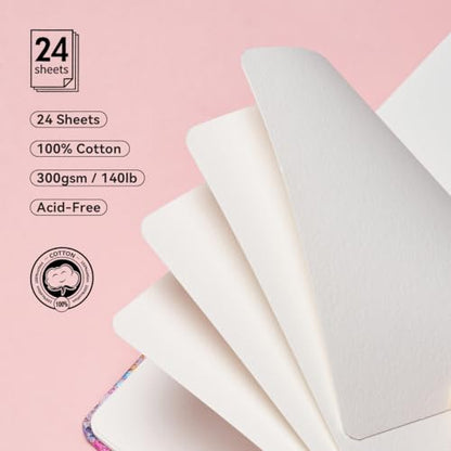 Lightwish Square Watercolor Journal,2 Pack Total 48 Sheets,100% Cotton,300gsm/140lb,Acid-Free,Cold Press Watecolor Sketchbook for Artists Adults Students,6.29 * 6.29 Inches(Purple Sunset) - color: Purple Sunset