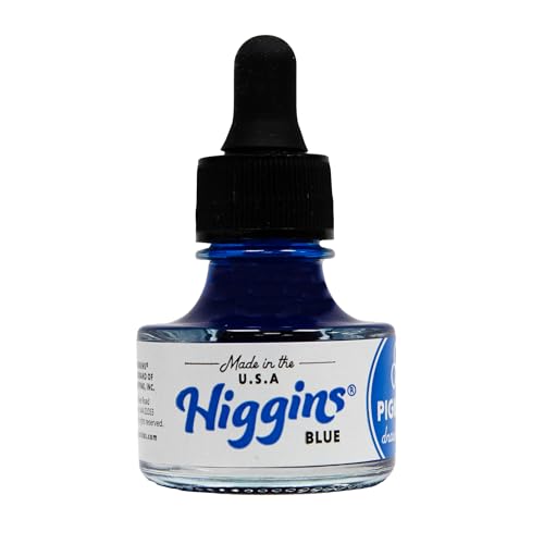 Higgins Blue Pigmented Drawing Ink - for Artists and Students - 1 oz. Glass Bottle (HIG44685) - color: Blue