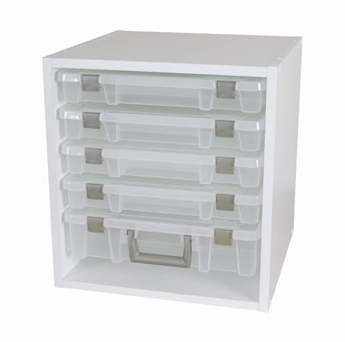 ArtBin 6855SC Super Satchel Cube - 15.5 x 16.75 x 15.625 in. Arts and Crafts Supply Storage with Pre-Drilled Holes, 6 Rail Set, Customizable, White