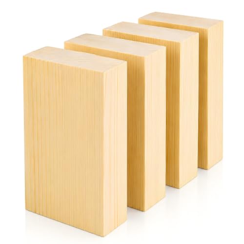 Unfinished Wood Blocks for Crafting, 3X5X1 Inch Wood Carving Blocks, 4 Pcs Solid Pine Wood Blocks for Craft DIY Wood Carving Painting Wall Decorations for Beginners and Adults - size: 3x5x1 Inch