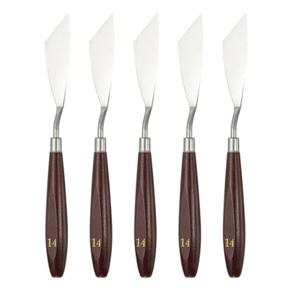 HARFINGTON 5pcs Palette Knife Painting Tool 2.76 x 0.91 Stainless Steel Art Spatula Pallet Knives Scrapers Tools with Beech Wood Handle for Acrylic Oil Canvas Mixing Spreading, Red/Silver