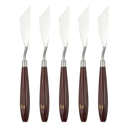 HARFINGTON 5pcs Palette Knife Painting Tool 2.76 x 0.91 Stainless Steel Art Spatula Pallet Knives Scrapers Tools with Beech Wood Handle for Acrylic Oil Canvas Mixing Spreading, Red/Silver