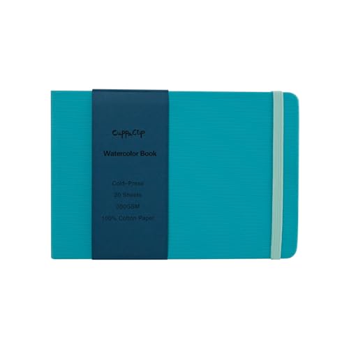 CuppaClip Watercolor Paper Cotton Cold Press with Inner Pocket Watercolor Sketchbook Journal As Travel Notebook 300 GSM 140 LB (Blue-Cold Press, 8.26x5.82in) - color: Blue-Cold Press, size: 8.26x5.82in