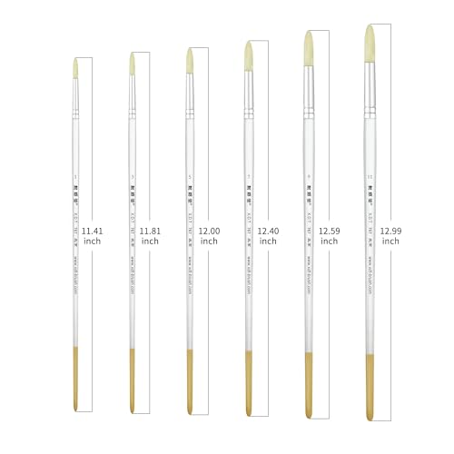 XDT#767 Round Artist Paint Brush 6 Piece Set Medium Stiff Hog Bristle Extra Long Handle #1#3#5#7#9#11, Oil Acrylic Watercolor