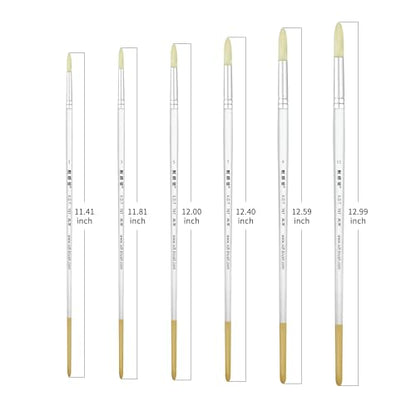 XDT#767 Round Artist Paint Brush 6 Piece Set Medium Stiff Hog Bristle Extra Long Handle #1#3#5#7#9#11, Oil Acrylic Watercolor
