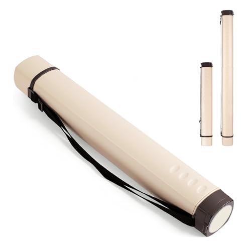 DEWEL Adjustable Poster Tube 24.5"-42", Waterproof Plastic Document Storage Tube Telescoping Carrying Case, Light Resistant Drawing Tube Painting Picture Tube Holder (Beige-Large Size) - color: Beige (Polygon), size: Large