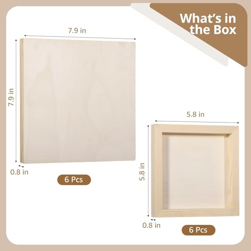 12 Piece Cradled Wooden Panels Set, 2 Sizes of Pine Wood Art Boards for Painting with Watercolors, Oils, and Acrylics