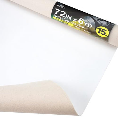 PHOENIX Professional Canvas Roll 72 Inch x 6 Yard (18 Feet) | 15 Oz. Heavyweight Primed Cotton, for Oil & Acrylic Painting, Ready-to-Use Unstretched Artist Canvas - size: 72 inch x 6 yard, style: 15 oz.