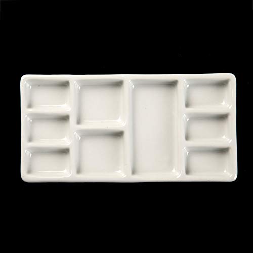 MEEDEN 9-Well News Ceramic Rectangle Artist Paint Palette for Watercolor Gouache Acrylic Oil Painting, 6-4/5 by 3-1/3-Inch