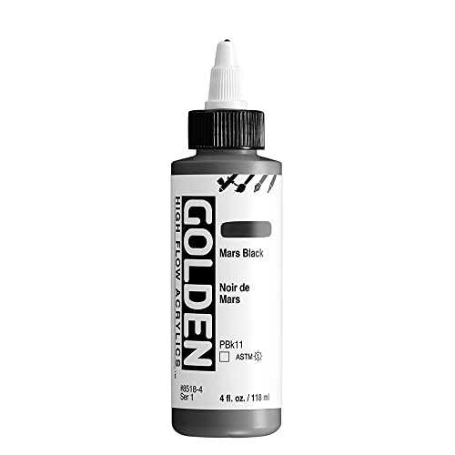 GOLDEN High Flow Acrylics, Mars Black, 4 fl. oz. Bottle, Professional Acrylic Paint, Transparent