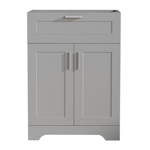 24 inch Bathroom Vanity Without Sink, Wood Storage Cabinet with Doors and Drawers, Freestanding Cabinet for Bathrooms, Painted Surface, Grey - color: Grey, size: 24 inch Without Sink